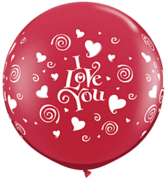 3' Qualatex I Love You Swirling Hearts Wrap Latex - Ruby Red