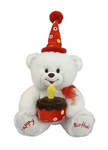 12" Happy Bday Bear - White Plush