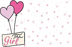 Enclosure Card - It's A Girl Pink Heart Balloons