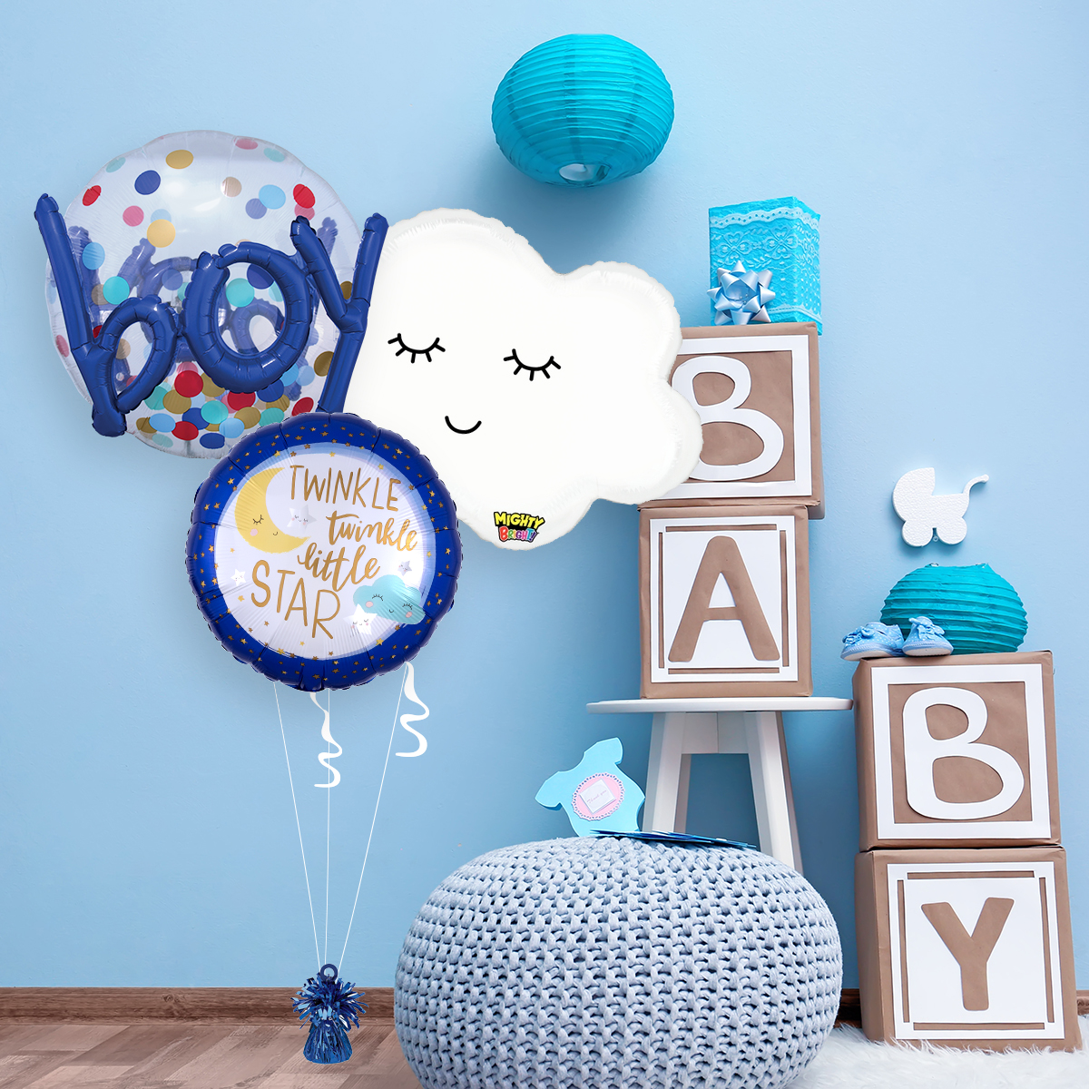 baby boy room display for baby shower